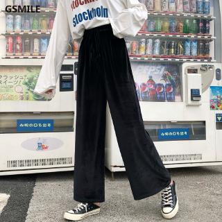Quần baggy lưng cao ống rộng mềm mại cho nữ
