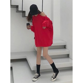 [ HÀNG SẴN ] Áo sweater khoét vai đỏ
