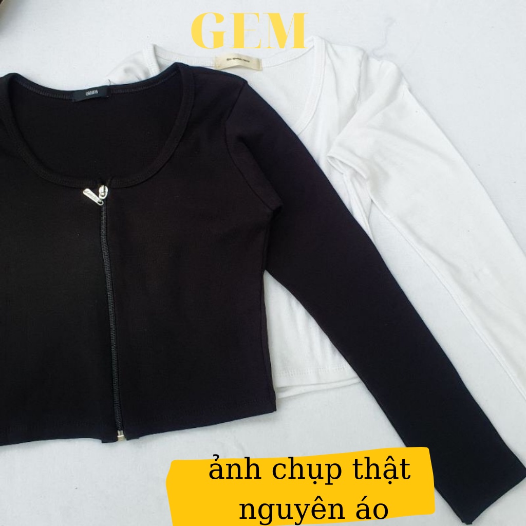 Áo croptop tay dài kiểu dây kéo chất thun gân mềm mát , croptop nữ cổ vuông