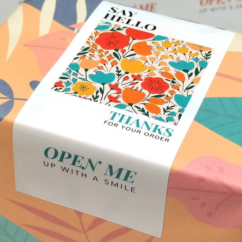 Bộ 50 tem decal dán hộp niêm phong hình hoa vintage TE05, sticker cám ơn dán hộp túi bao bì đóng hàng