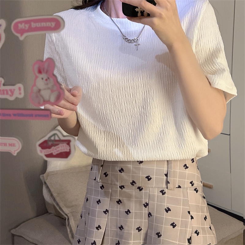 Áo thun SUXI cổ tròn ngắn tay màu trơn đơn giản cho nữ