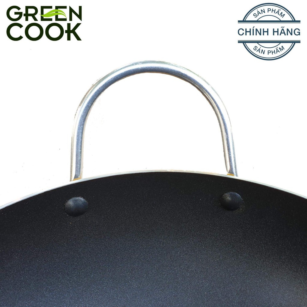 Chảo xào chống dính sâu lòng Green Cook GCP03-34 ALLCARE size 34 cm màu vàng  ( Không dùng cho bếp từ )