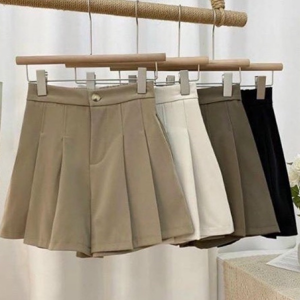 Quần short nữ xếp ly lưng cao chun sau chất tuyết mưa cao cấp quần đùi nữ ống rộng cạp cao màu đen, nâu, ulzzang