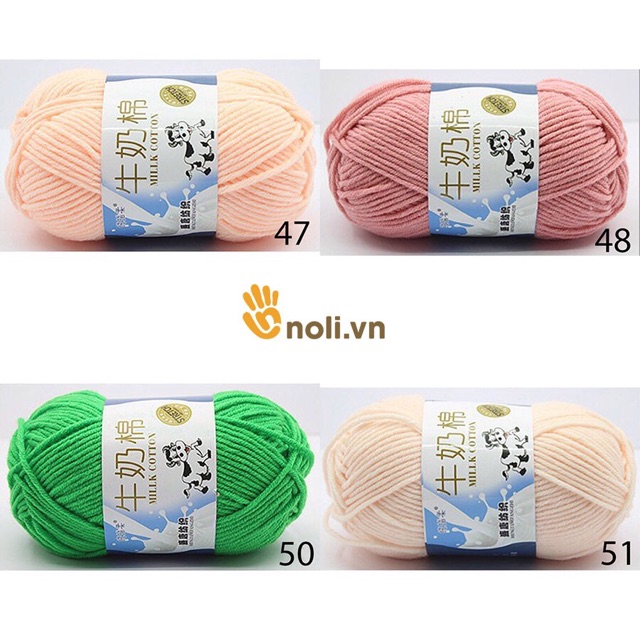 Len milk bò 50g mềm mịn, tơi xốp, nhiều màu dành cho người mới bắt đầu học đan móc khăn áo, thú bông, túi xách (24-51)