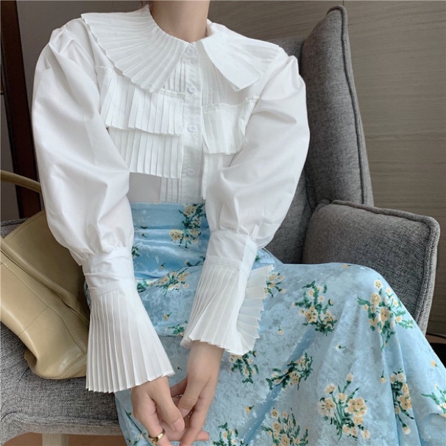 [Mã WAMT1505 giảm 10K đơn 0K] Set Áo Sơmi Cổ Quạt Kèm Váy Hoa Thanh Lịch Công Sở | BigBuy360 - bigbuy360.vn