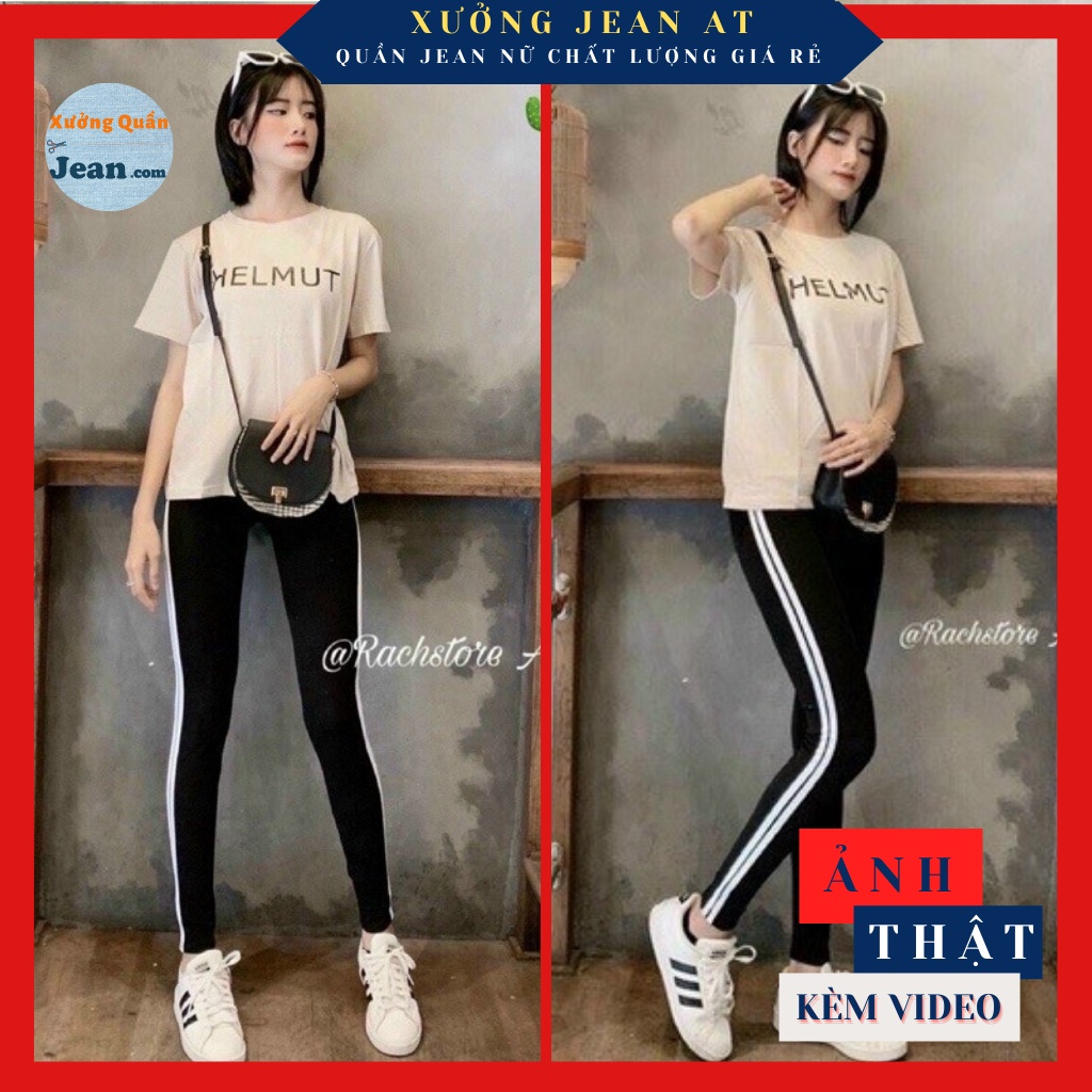 Quần legging nữ cạp cao lưng thun thể thao 2 sọc - 740
