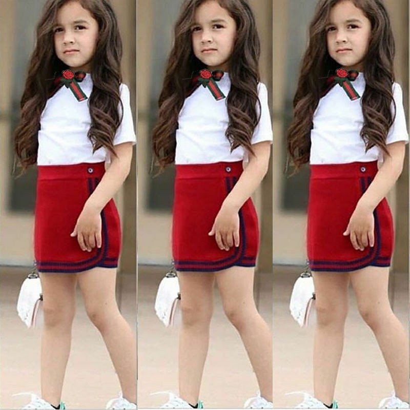 ❤XZQ-2PCS Toddler Kid Baby Girls Flower T-shirt Tops Mini Skirt Outfit Set 1-5 Years