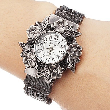 Đồng Hồ Quartz Nữ Mặt Hoa Dây Kim Loại Phong Cách Retro