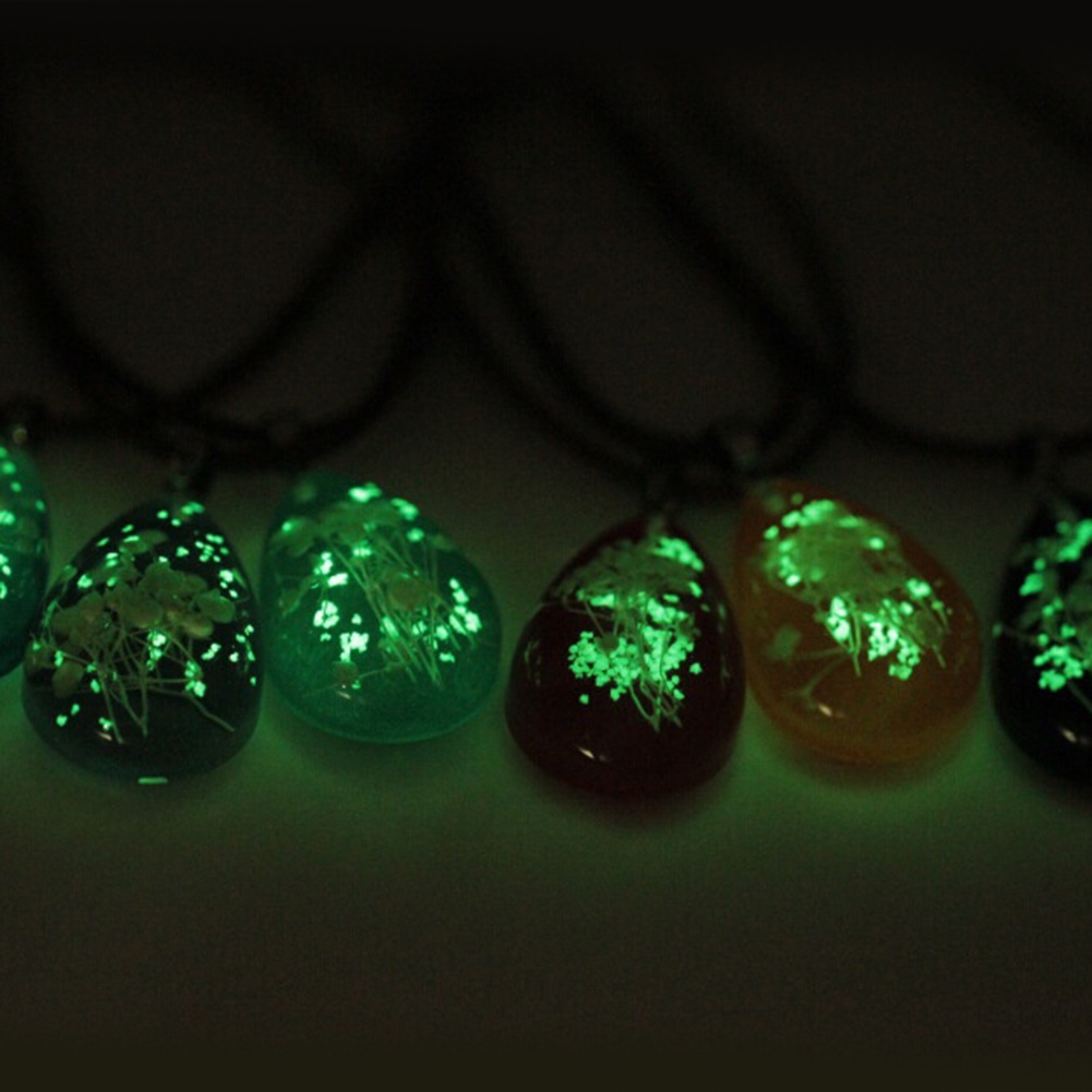 [Hàng Có Sẵn] Vòng cổ Mặt Giọt Nước Mắt Xích Hợp Hoa Khô Phát Sáng Trong Bóng Tối