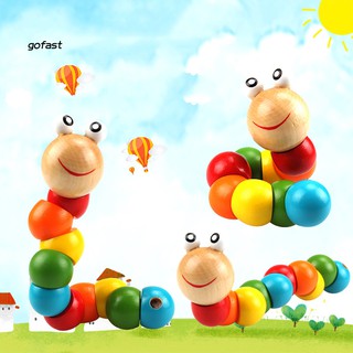 Colorful Wooden Worm Puzzle Kids Early Learning Educational Toy Finger Game