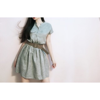 Đầm sơmi linen xoè bo eo