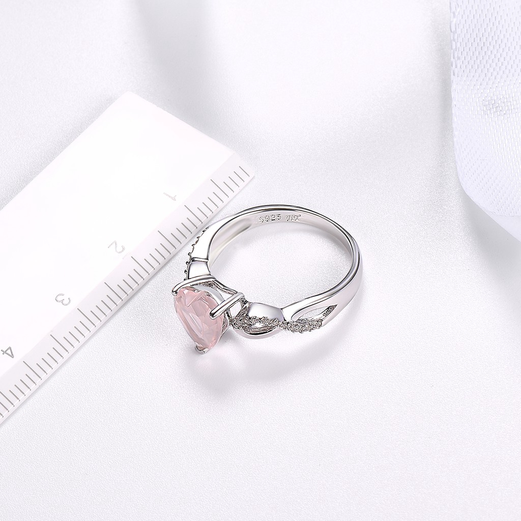 Nhẫn Mạ Bạc 925 Đính Đá Thạch Anh Hồng Tự Nhiên Hình Trái Tim Thời Trang Cho Nữ