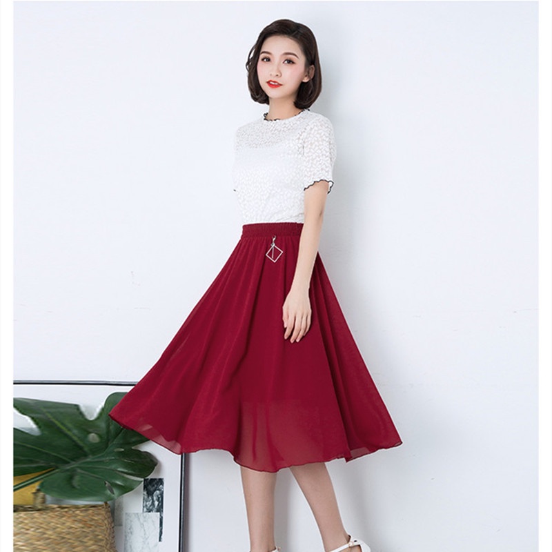 Chân Váy Xòe Lưng Thun Màu Trơn Thời Trang Cho Nữ