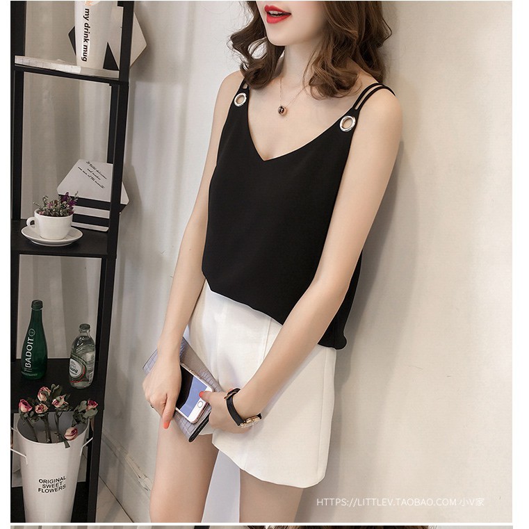 Áo nữ sát nách cổ V kiểu sang chảnh VT