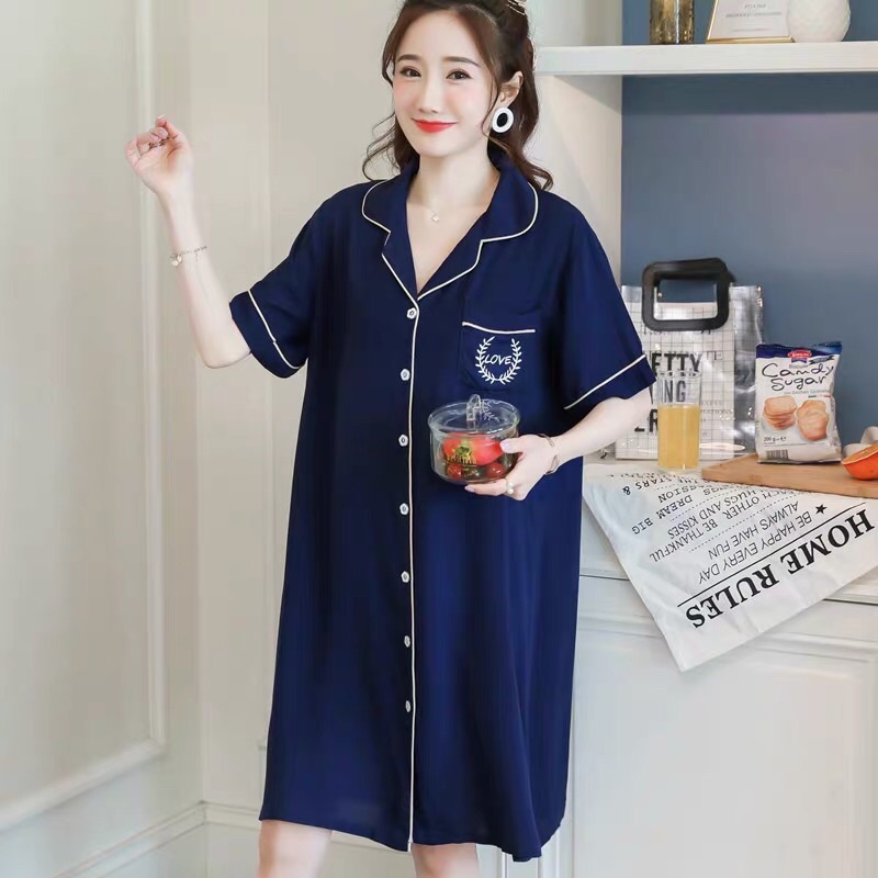 Váy sơ mi lanh lụa siêu mềm mát, váy ngủ mặc nhà trang nhã
