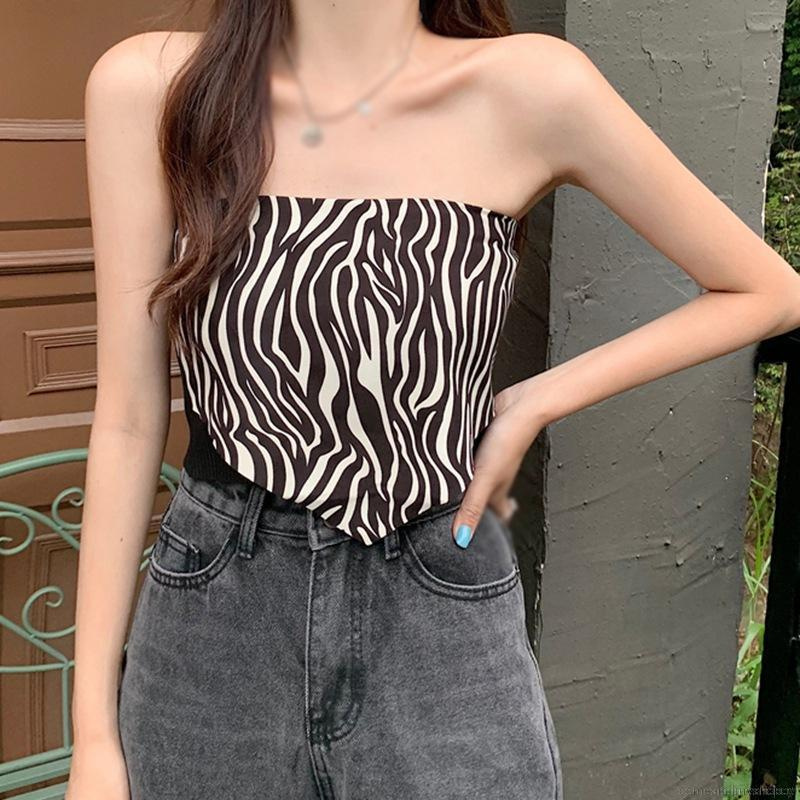 Thời Trang Áo Croptop Hai Dây Họa Tiết Da Báo / Ngựa Vằn Cá Tính Cho Nữ