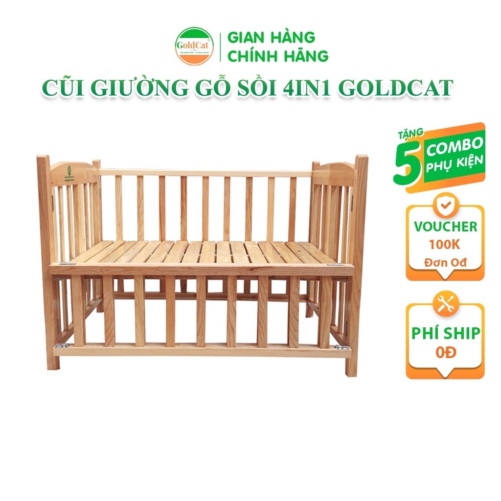 Nôi Cũi Cho Bé 4IN1 GOLDCAT CS Làm Từ Gỗ Sồi Tự Nhiên, Chắc Chắn Giúp Chống Trào Ngược