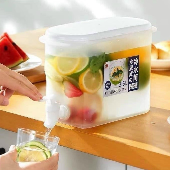 Bình đựng nước để tủ lạnh đi dã ngoại có vòi nắp đậy kín, pha nước ngọt trái cây giải khát uống siêu mát tiện lợi Dimino