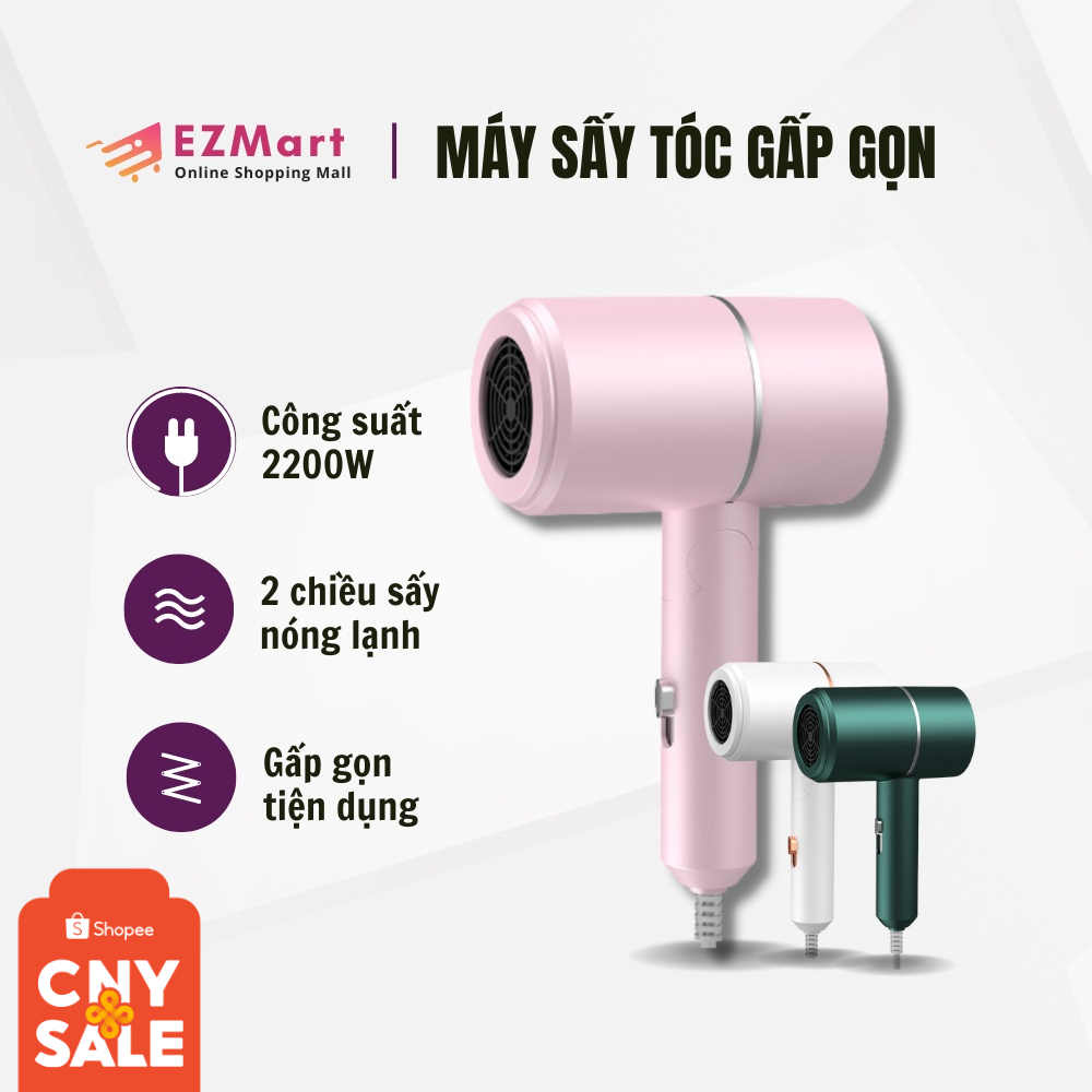 Máy Sấy Tóc Gấp Gọn Mini - Máy Sấy Tóc Tạo Kiểu Công Suất 2200W 2 Chiều Nóng Lạnh Chuẩn Salon Gấp Gọn Tiện Lợi