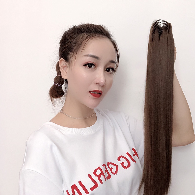 Wig Women's Straight Ponytail Upgraded Small Grab Clip Ponytail Tiger Claws Ponytail Hair Bundle Long Straight Hair Tie Braids
