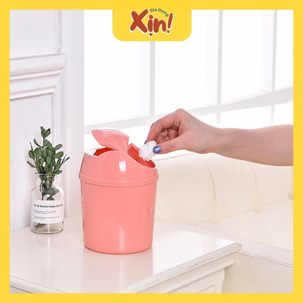 Thùng rác mini để bàn YBS, thùng rác nhựa có nắp đậy tiện lợi nhiều màu sắc, dùng cho văn phòng