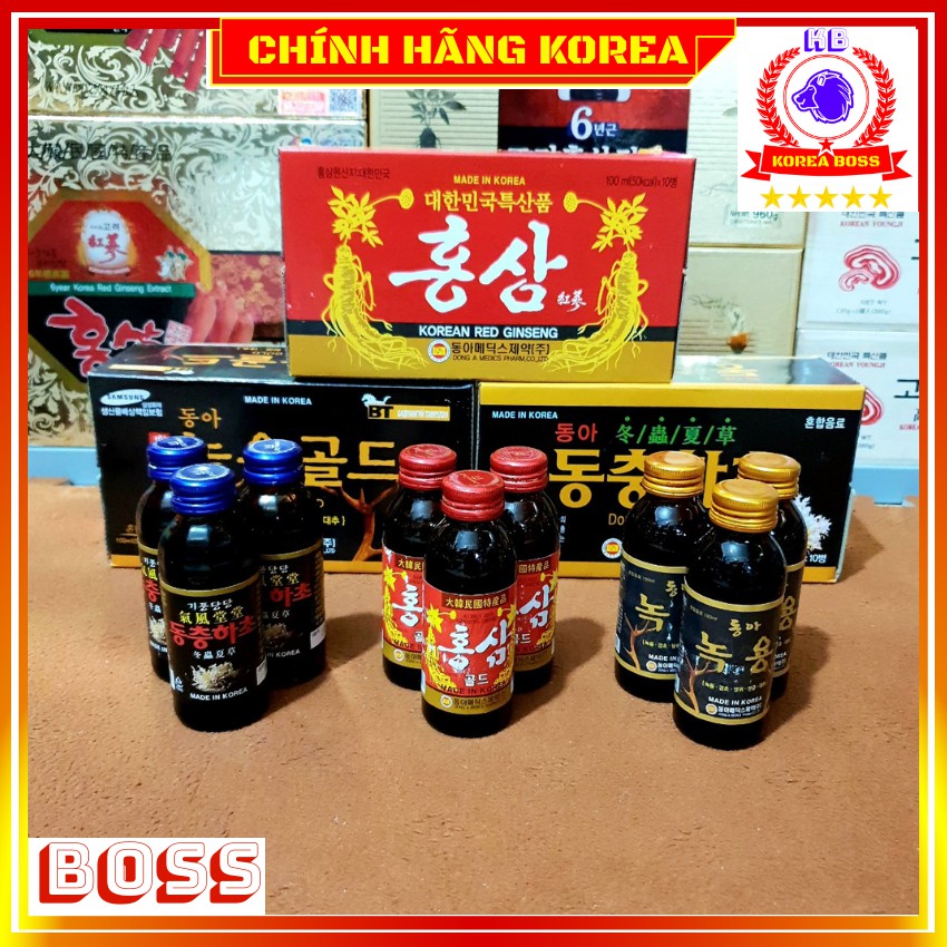 Nước hồng sâm, đông trùng hạ thảo, lộc nhung hươu hàn quốc, hộp 10 chai - Korea Boss