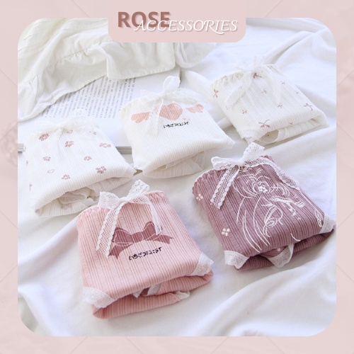 Quần lót nữ cotton tăm nơ viền ren mềm mại săc Tím nhẹ nhàng thời trang Rose Accessories QL11