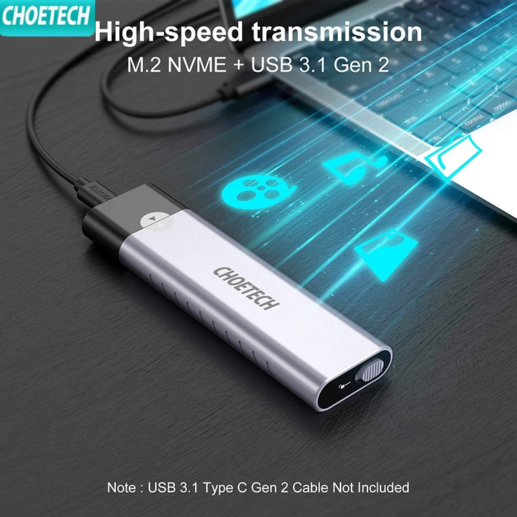 Vỏ Ổ Cứng Choetech M.2 Nvme Nhôm Usb3.1 Gen 2 10 Gbps Sang Nvme Pci-e M-key Hỗ Trợ Ssd Nvme Pcie 2280/2260/2242/2230