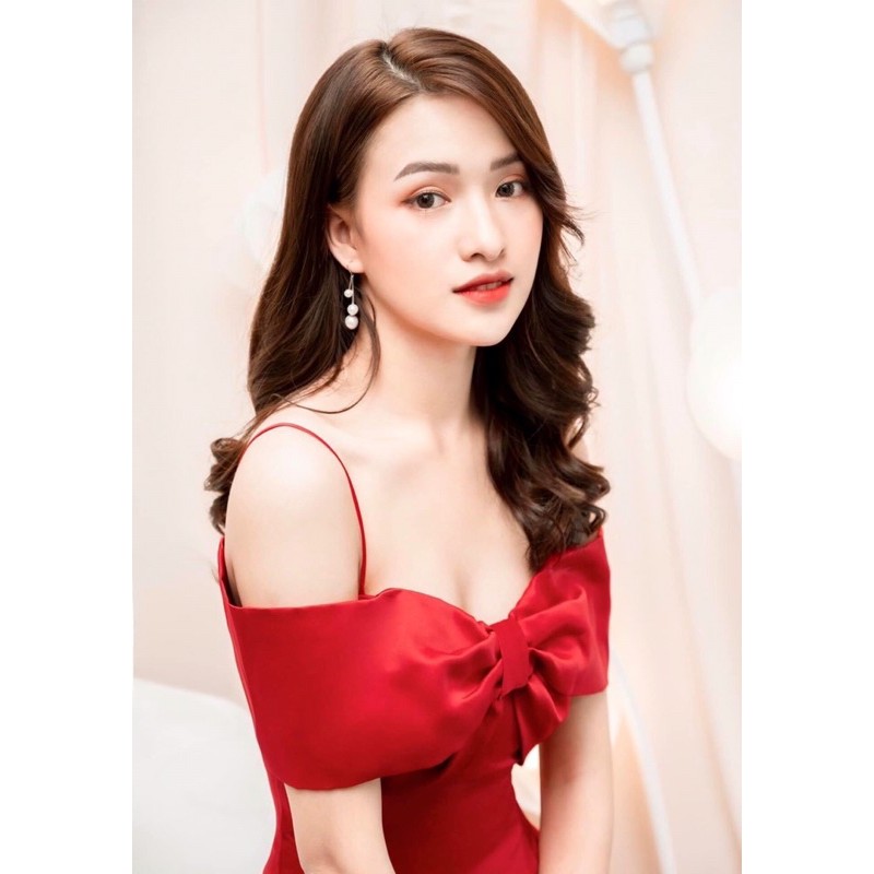 ĐẦM DÂY DỰ TIỆC ĐỎ SIÊU SANG 👉HÀNG CAO CẤP-LOẠI 1👈 ĐẦM TRỄ VAI DỰ TIỆC TẤT NIÊN THANH LỊCH | BigBuy360 - bigbuy360.vn