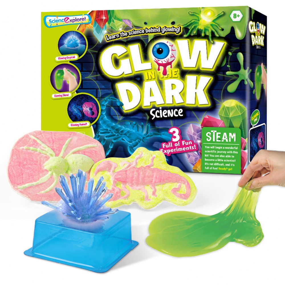 Bộ đồ chơi slime thí nghiệm khoa học với 3 hình động vật phát sáng trong bóng tối