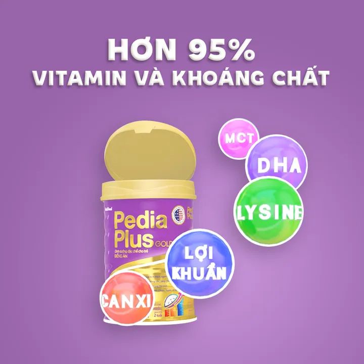 Lon Sữa Bột Dinh Dưỡng Pedia Plus Gold 900g dinh dưỡng đặc chế cho trẻ BIẾNG ĂN