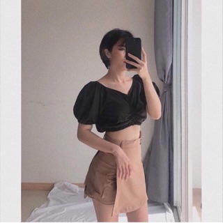 Áo croptop nhíu ngực tay phồng ulzzang