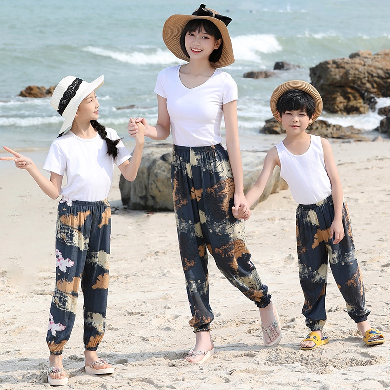 Quần cotton YAOEENH mỏng ống rộng chống muỗi thoáng khí thời trang mùa hè cho gia đình