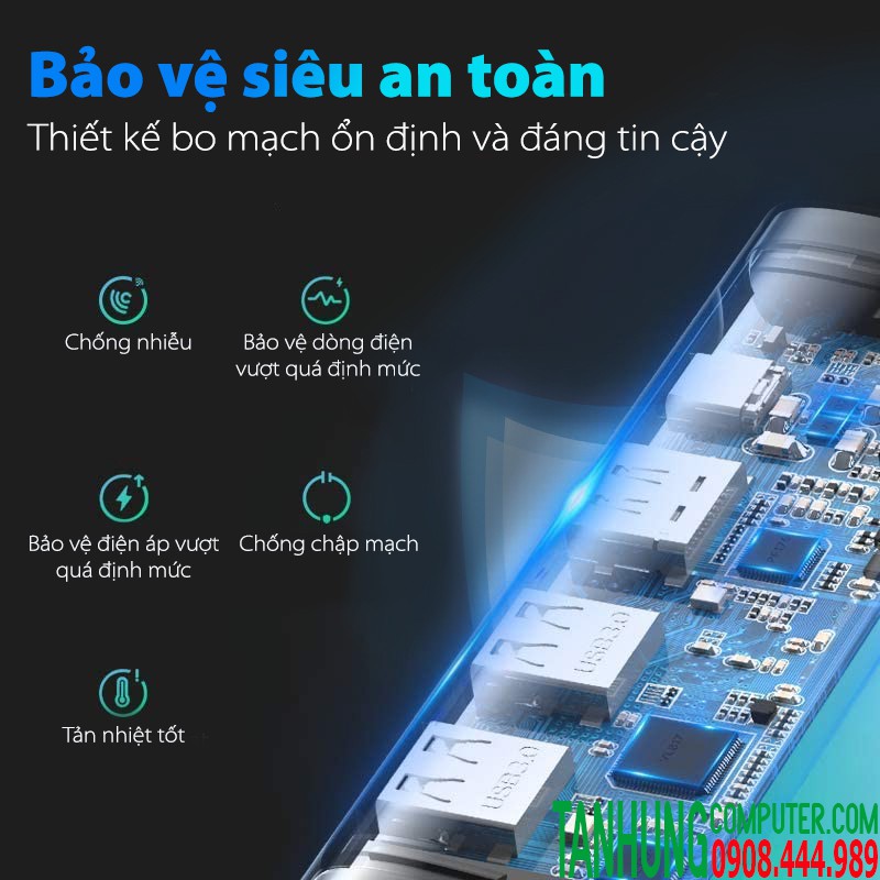 Hub USB-C 6 in 1 Ugreen 70411 (ra HDMI, 2USB 3.0 + SD/TF + PD100W) - Hàng chính hãng