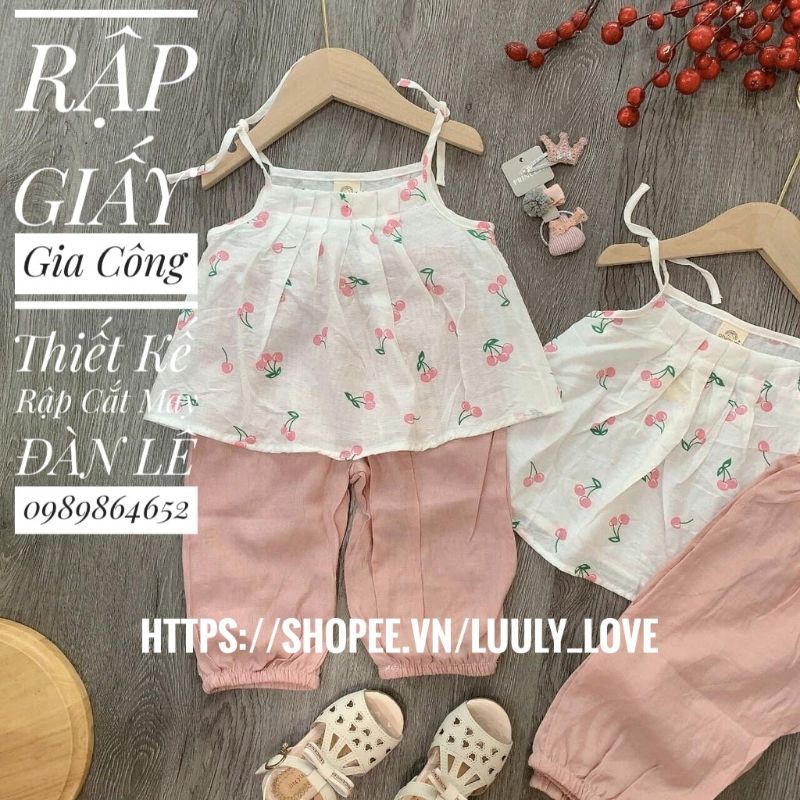 Rập áo dây+ quần lửng cho bé gái(1-10t) mã 1023