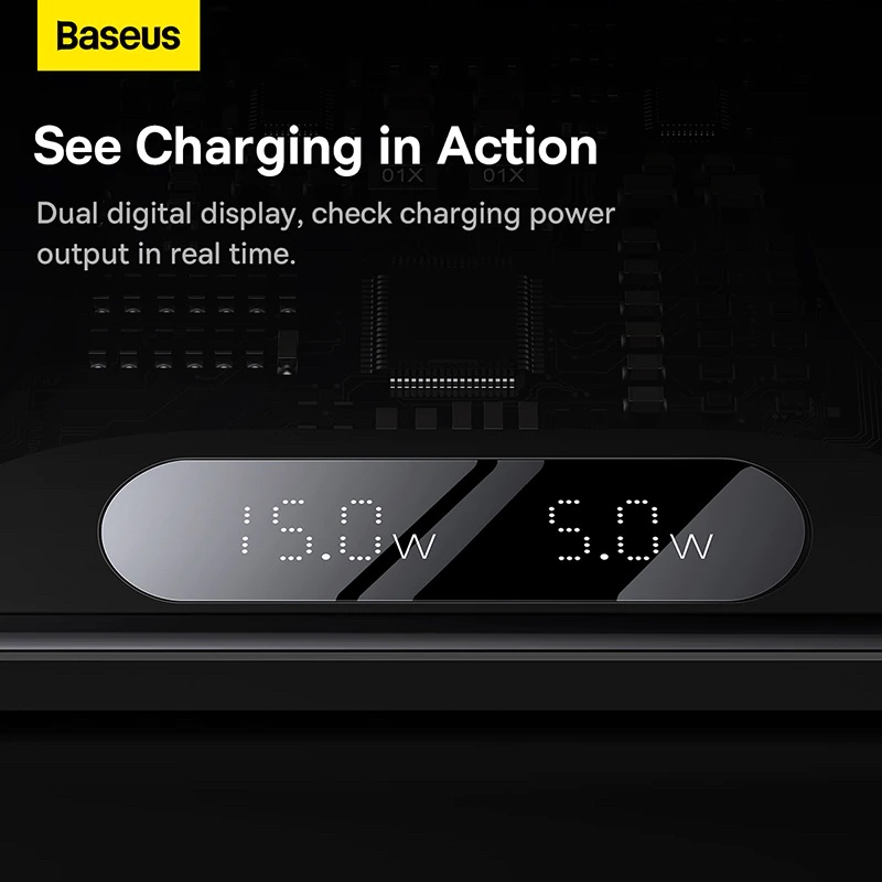 Đế sạc không dây 20W Baseus Digital LED display 2 in 1