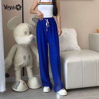 Quần nữ YEYA vải lụa polyester mát mẻ lưng cao