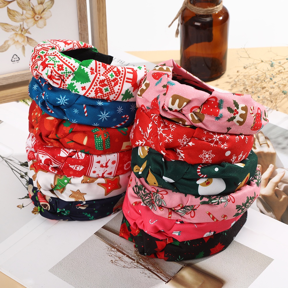 Haimeikang Băng Đô Cài Tóc Bản Rộng In Họa Tiết Giáng Sinh Thời Trang Cho Nữ