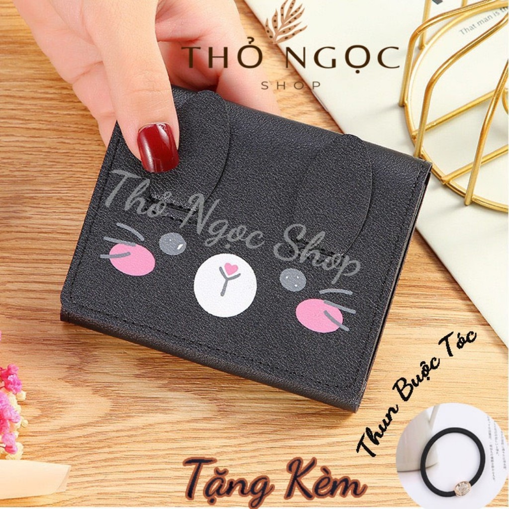 Ví Nữ Mini Kiểu Dáng Nhỏ Gọn Họa Tiết Mèo Cực Cute Chất Da Đẹp Nhiều Ngăn Size 12