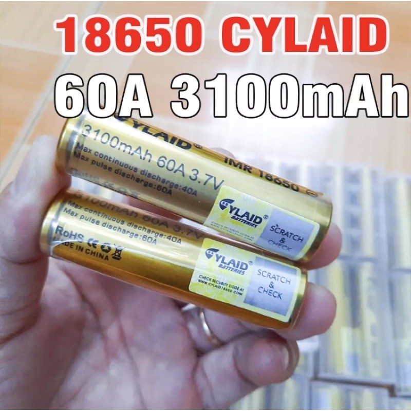 Pin sạc Cylaid Vàng 18650 3100Mah Xả 60A. Có QR Code chính hãng(1 viên)