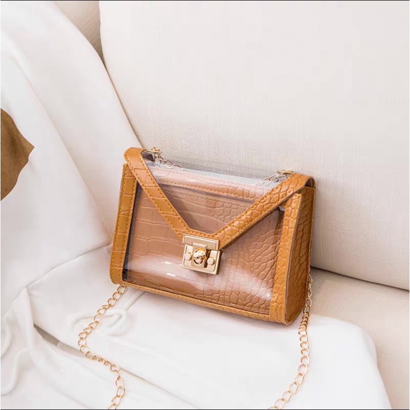 Túi Đeo Chéo Vai Họa Tiết Da Cá Sấu Màu Kẹo Trong Suốt Dành Cho Nữ