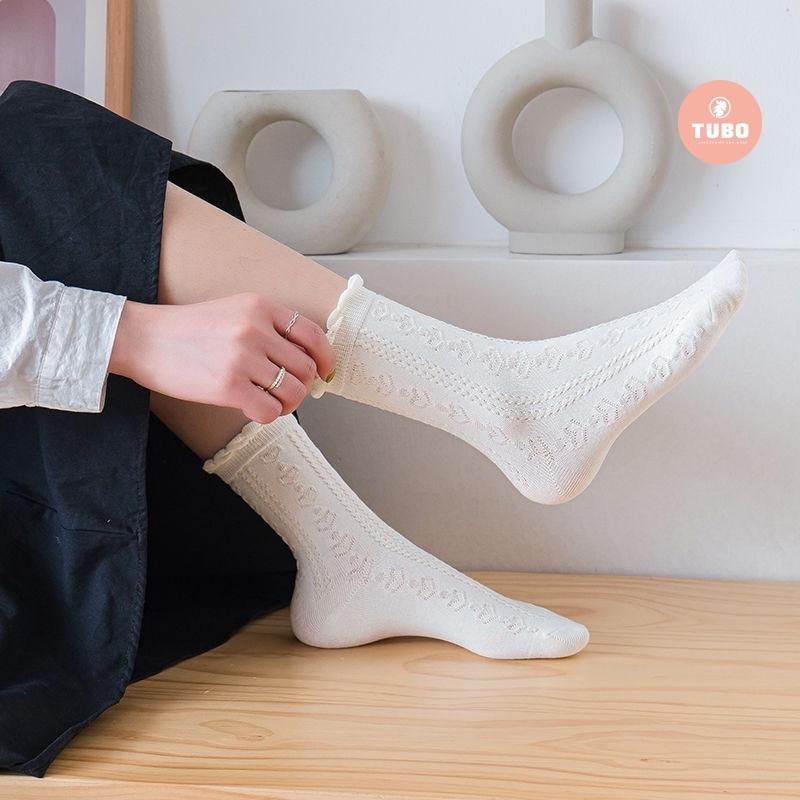 Tất cổ cao nữ màu trắng thời trang unisex hàn quốc chất liệu cotton co giãn 4 chiều - Tubo Shop