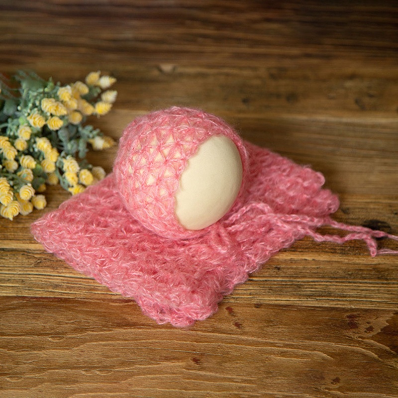 Bộ Chăn Quấn + Nón Dệt Kim Phối Lưới Co Giãn Làm Phụ Kiện Chụp Ảnh Cho Bé Sơ Sinh