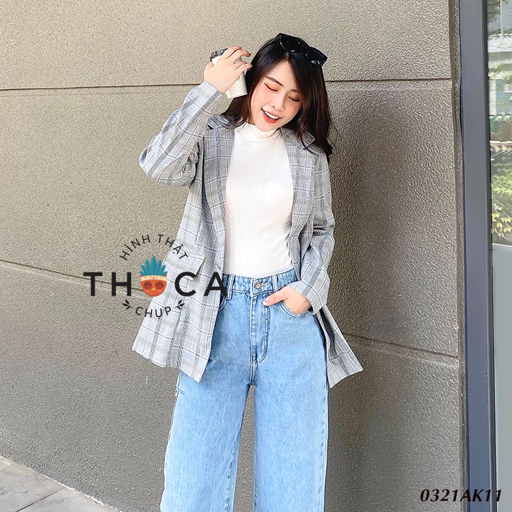 Áo khoác blazer công sở 2 lớp túi nấp sọc xám vest THOCA HOUSE may thiết kế, chuẩn form phù hợp mọi lứa tuổi | BigBuy360 - bigbuy360.vn