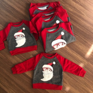 Áo nỉ bông Noel Santa Clause xám đỏ Primark 0-36m