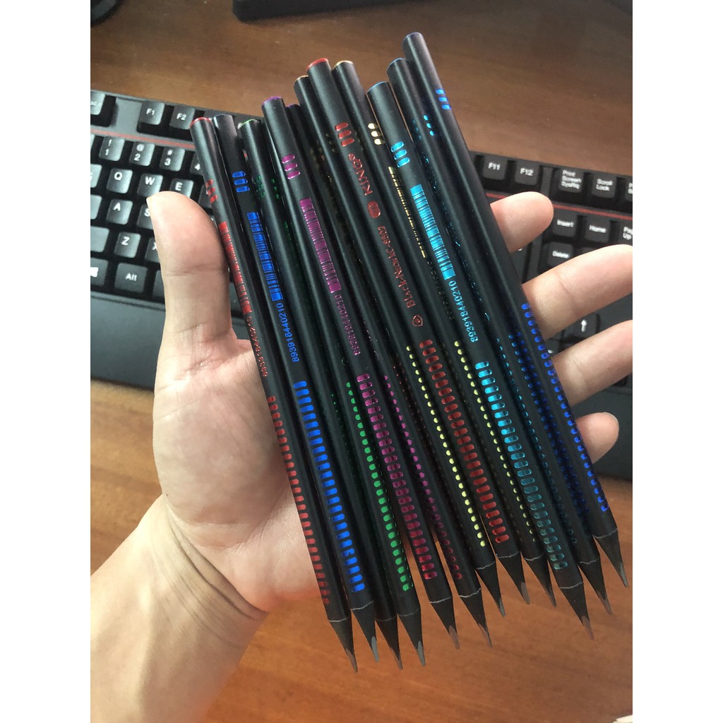 Hộp 12 cây viết chì Thân đen dạ quang nét đậm không bị gãy King 8802