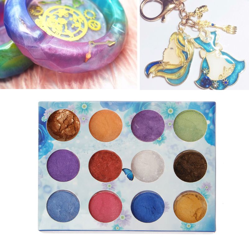 (Hàng Mới Về) Set 12 Hộp Phấn Bột Màu Ánh Ngọc Trai Làm Đồ Trang Sức Slime