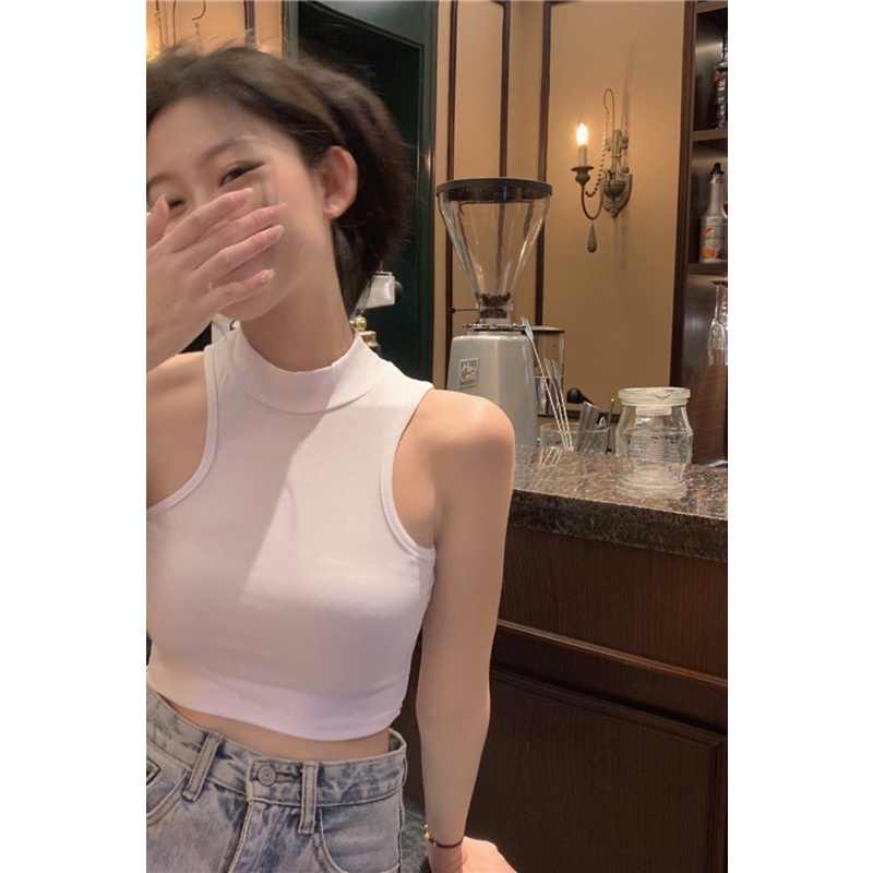 Cocory vn Áo kiểu croptop sát nách cổ lọ 5 màu sắc tùy chọn trẻ trung thời trang dành cho nữ