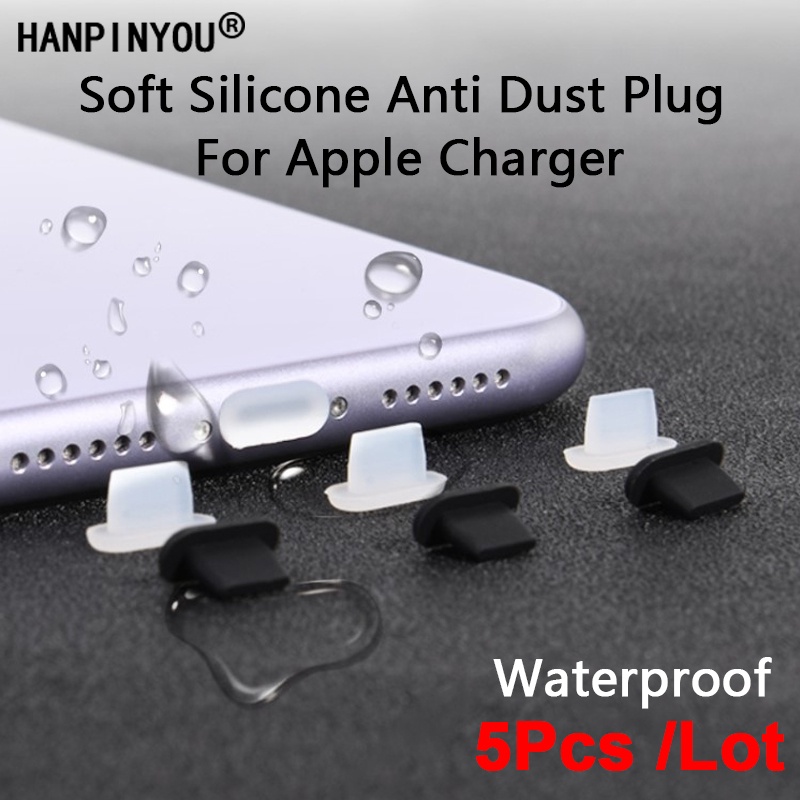 Set 5 nút bịt cổng USB chống bụi chống thấm nước bằng silicon mềm thích hợp cho Apple iPhone iPad Ai