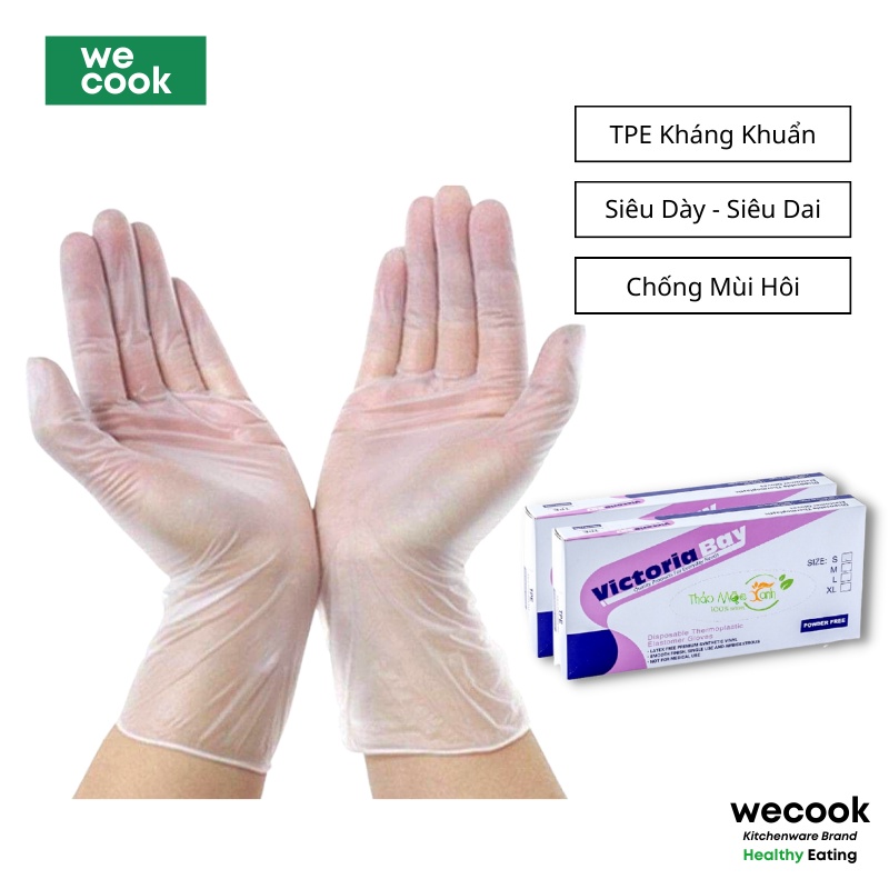Hộp 100 găng tay nấu ăn làm bếp siêu dai chất liệu TPE  kháng khuẩn siêu dai cảm ứng điện thoại